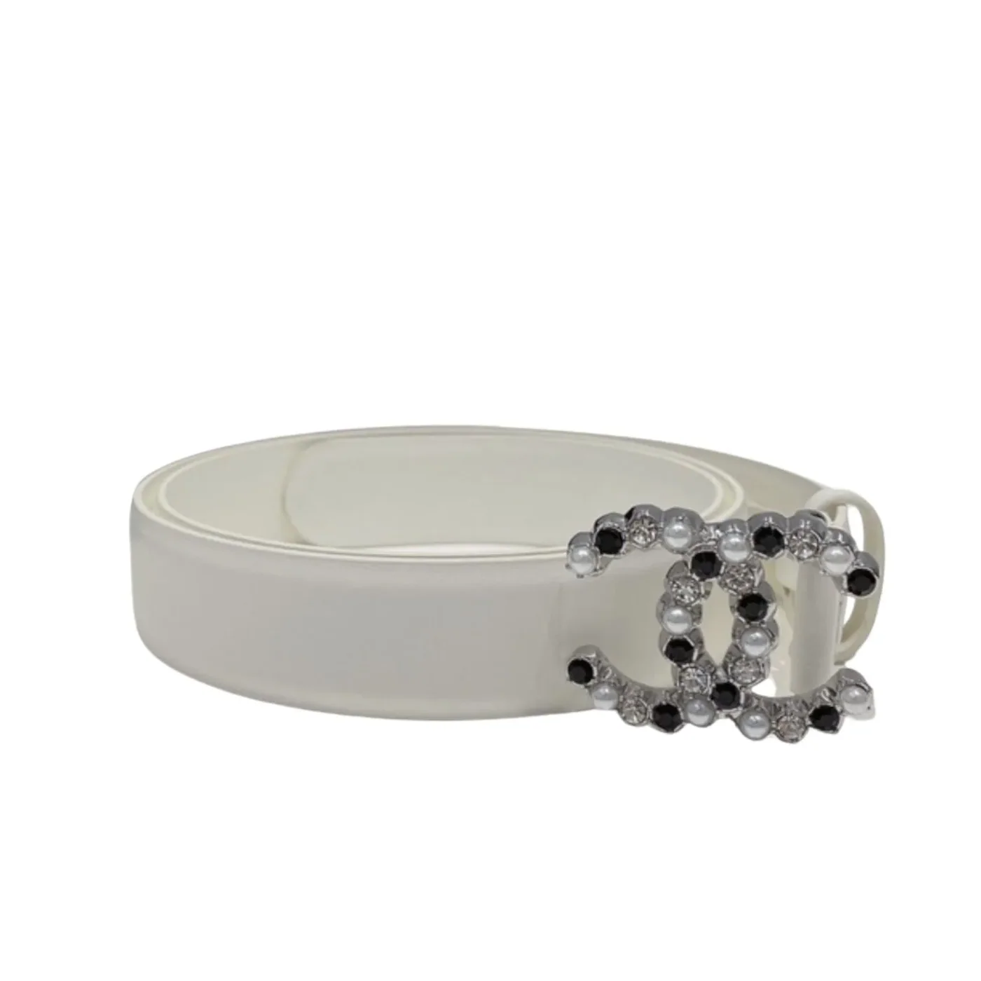 Chanel Two Color Pearl Interlocking C Buckle Belt White Chanel Two Color Pearl Interlocking C Buckle Belt White