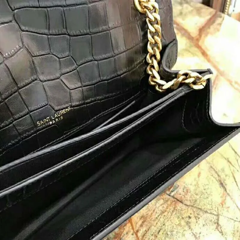 Saint Laurent YSL Sunset Medium Supple Crocodile Embossed for Women in Black