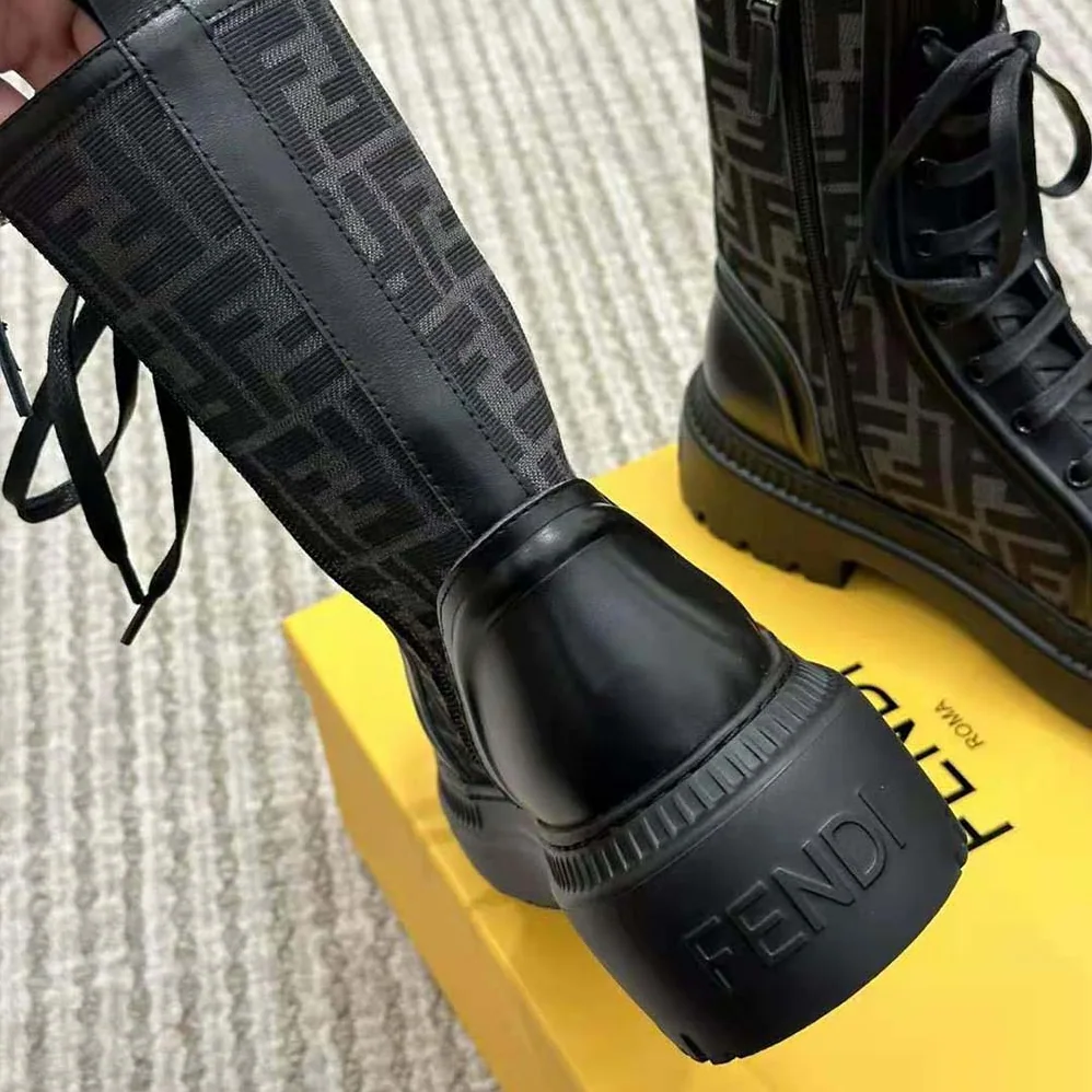 Fendi Domino Black Leather Biker Boots for Women