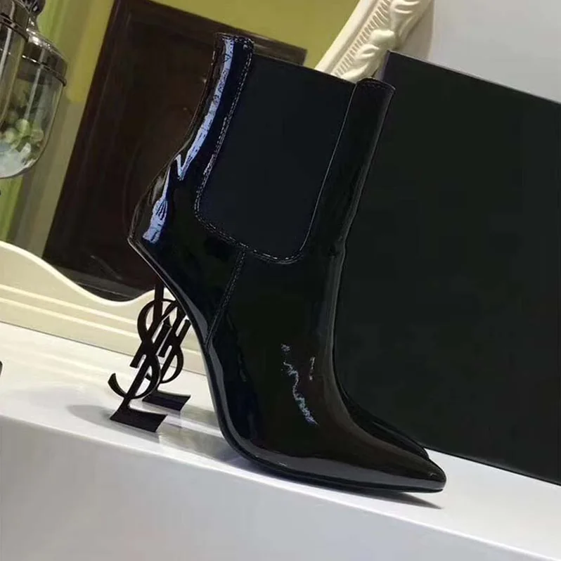 Saint Laurent YSL Shoes Opyum Bootie in Patent Leather with Black Heel-80mm for Women