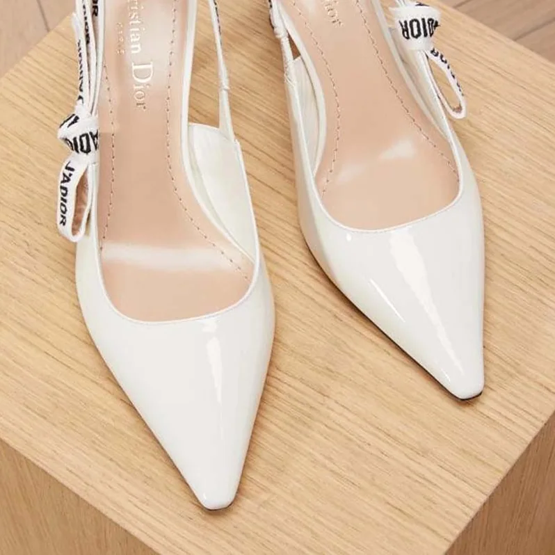 Dior Sling-Back Patent Leather J'Adior Ribbon 6.5cm Shoes for Women in White