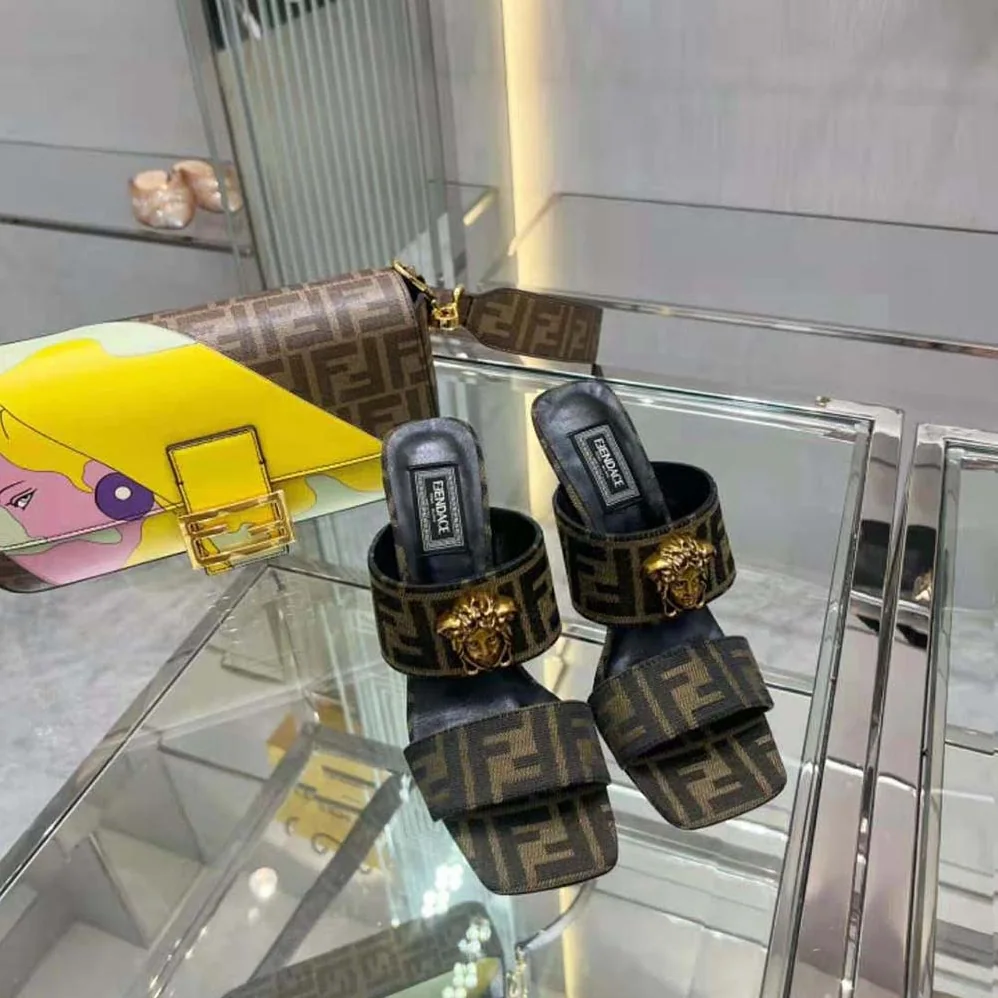 Versace Fendace FF Jacquard Mules for Women in Brown Versace Fendace FF Jacquard Mules for Women in Brown
