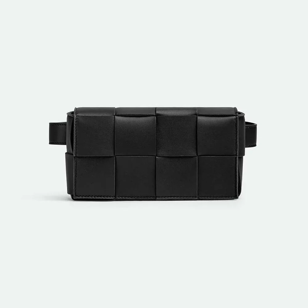 Bottega Veneta Belt Cassette Mini Intreccio Leather Belt Bag for Women in Black Bottega Veneta Belt Cassette Mini Intreccio Leather Belt Bag for Women in Black
