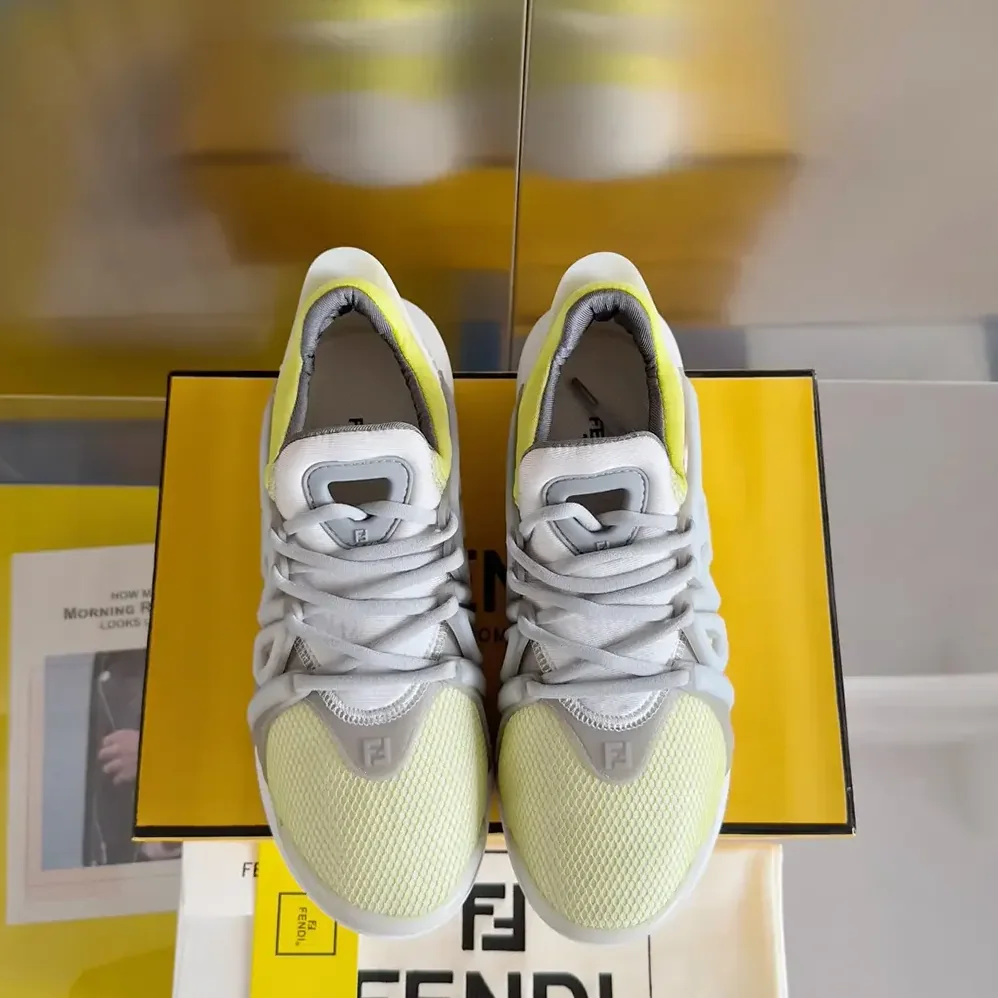 Fendi Tag Sneakers Yellow Technical Mesh Running Sneakers for Men Fendi Tag Sneakers Yellow Technical Mesh Running Sneakers for Men