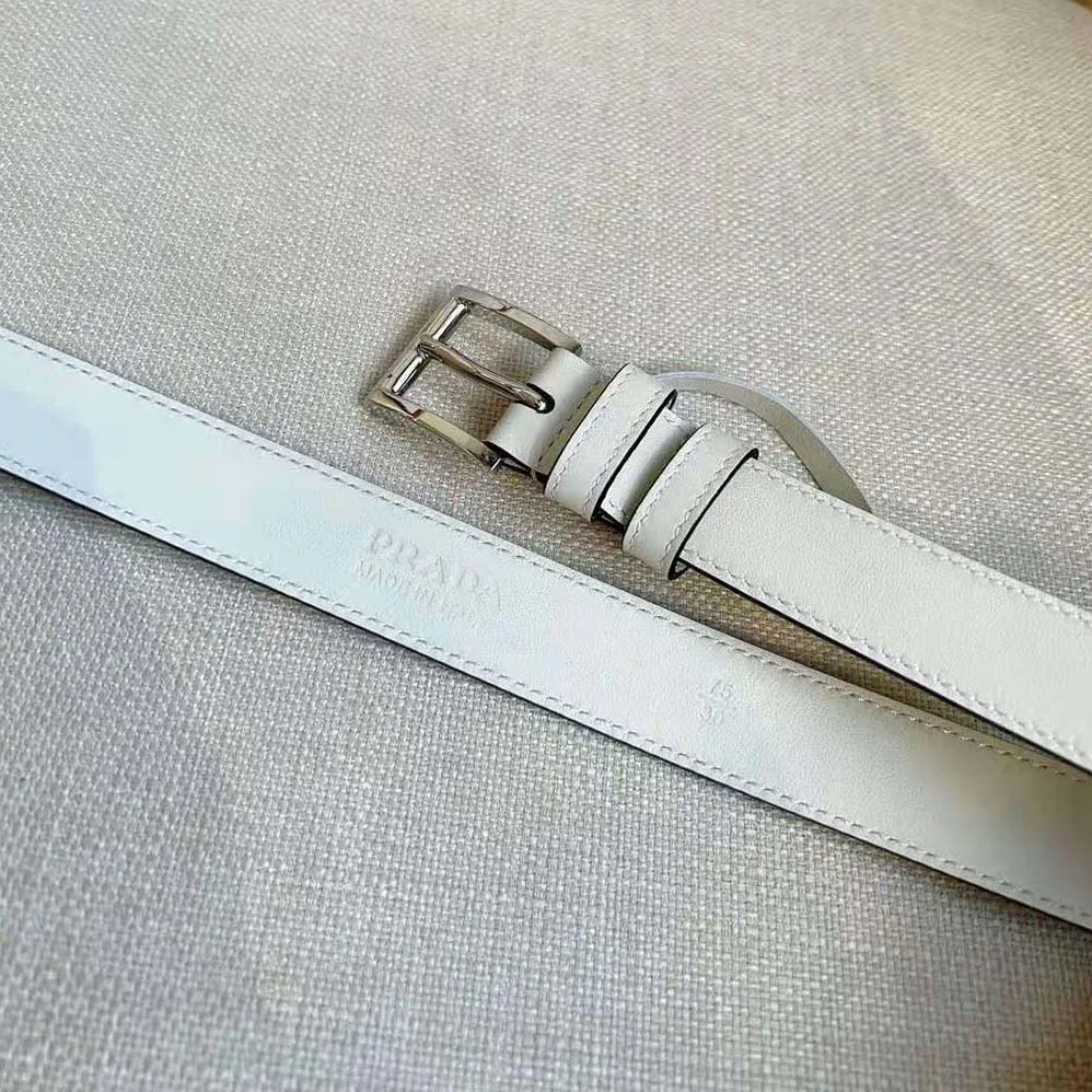 Prada N Leather Belt with Enameled-metal Triangle Logo for Unisex in White