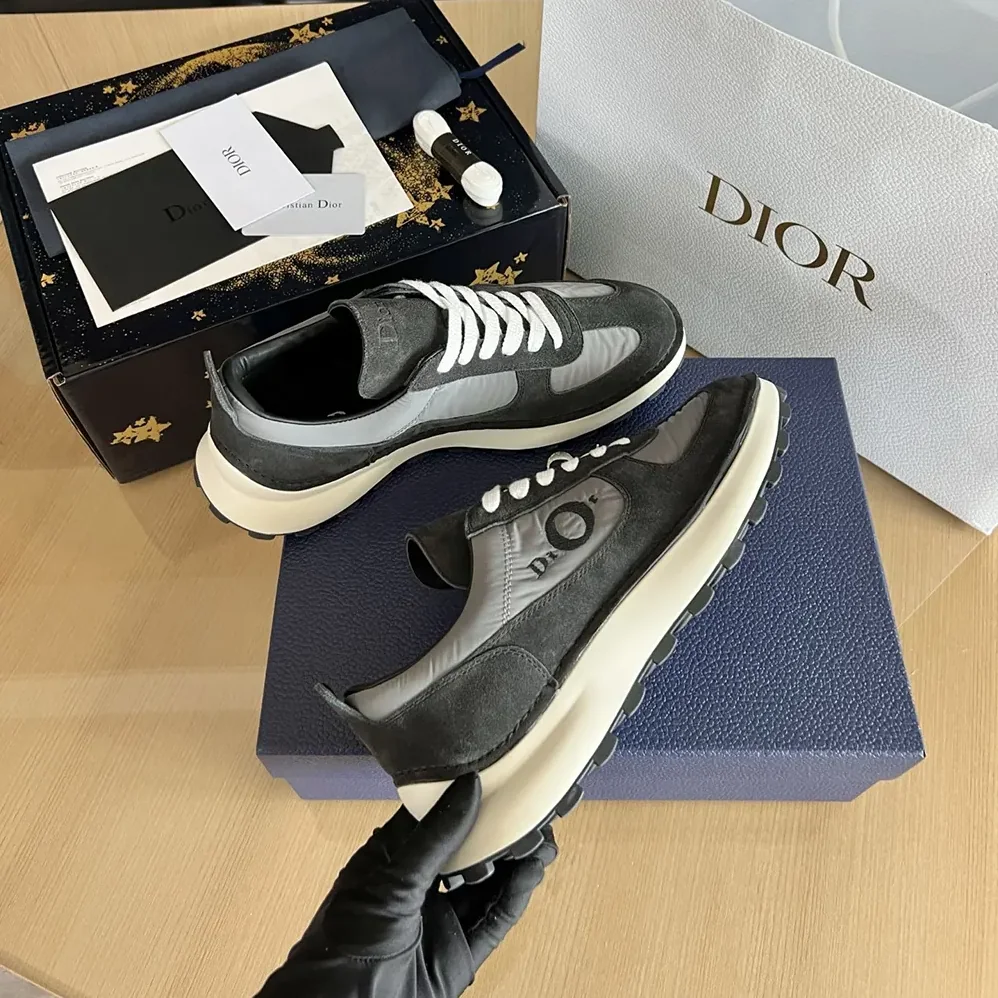 Dior Squash Sneaker Black Suede Calfskin and Gray Technical Fabric for Unisex