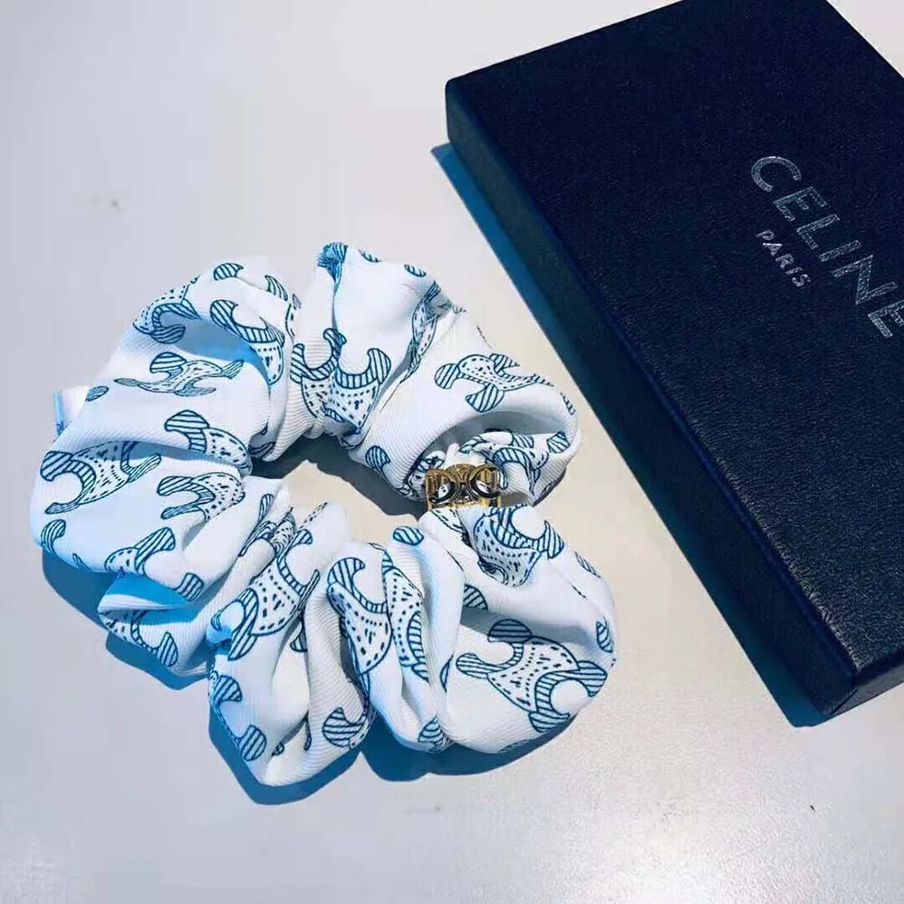 Celine Scrunchy Celine Triomphe Toile De Jouy Bracelet in Brass with Gold Finish and White and Navy Silk for Women Celine Scrunchy Celine Triomphe Toile De Jouy Bracelet in Brass with Gold Finish and White and Navy Silk for Women