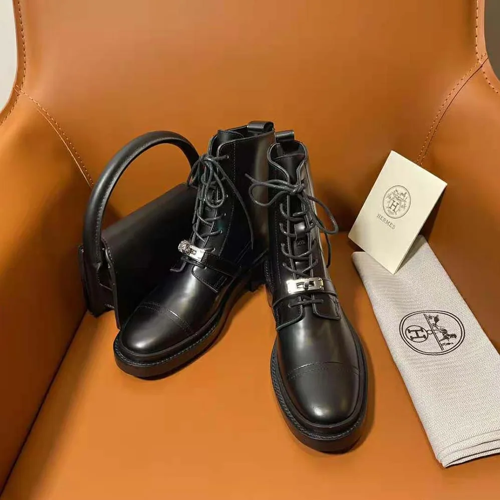 Hermes Funk Ankle Boot in Glazed Calfskin for Women in Black Hermes Funk Ankle Boot in Glazed Calfskin for Women in Black