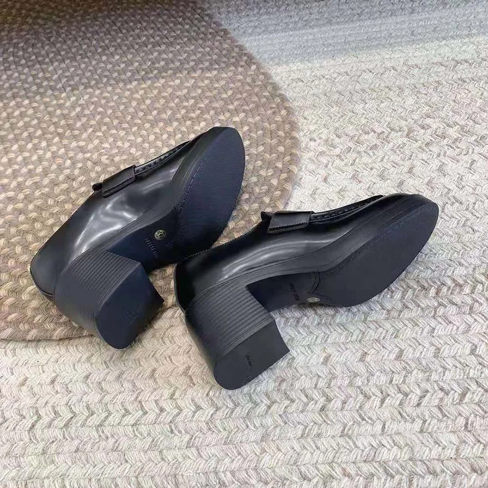 Miu Miu Leather Penny Loafers in 75mm Heel Height for Women in Black Miu Miu Leather Penny Loafers in 75mm Heel Height for Women in Black