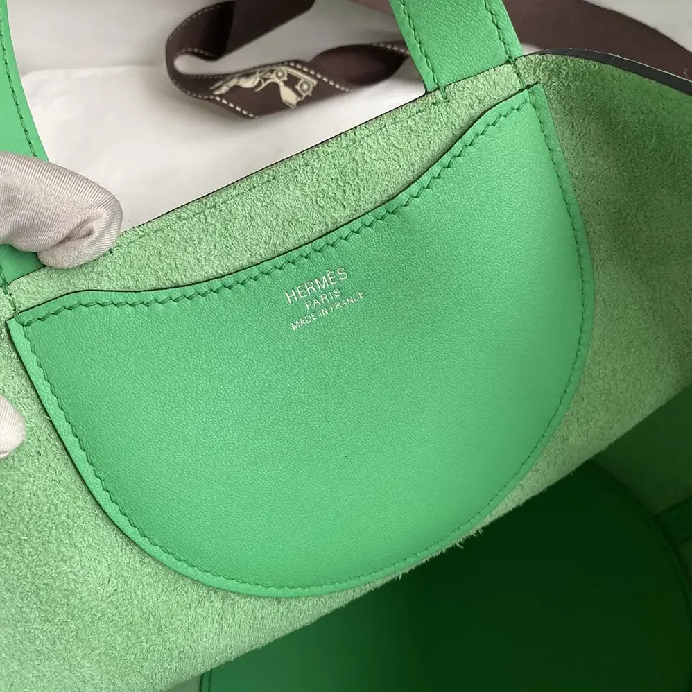Hermes In the Loop 18 Handbag Clemence Leather for Women in Green/Silver
