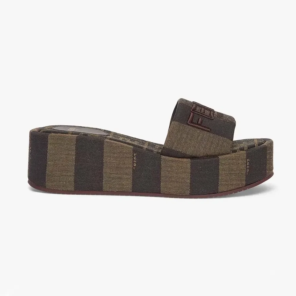 Fendi Sunshine Brown Fabric Flatform Slides for Women