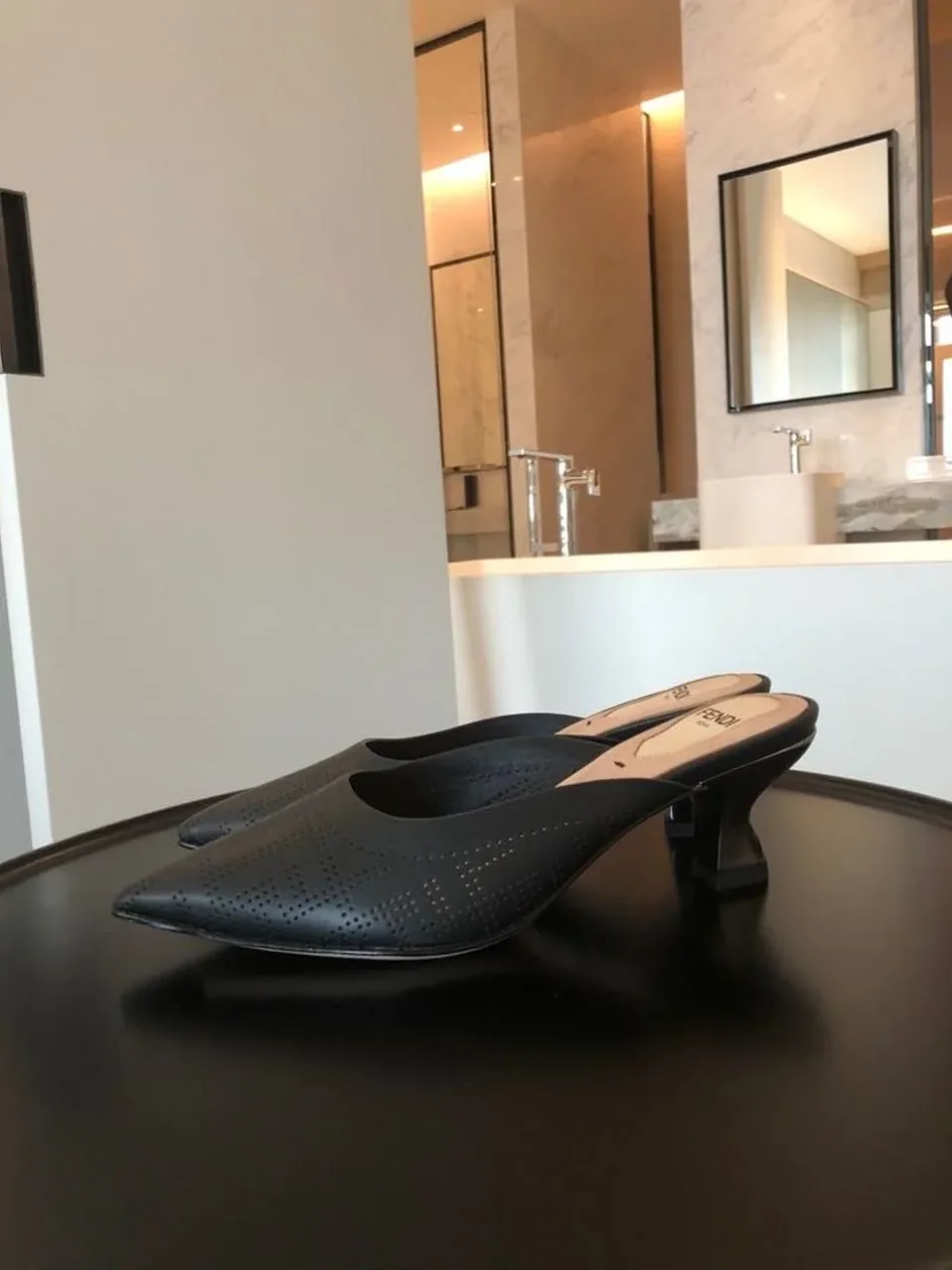 Fendi Colibri Perforated FF Sabot Mules Spring/Summer 2020 Collection, Black