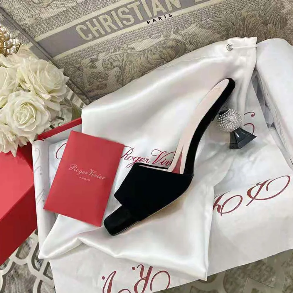 Roger Vivier Marlene Strass Mules in Suede for Women in Black Roger Vivier Marlene Strass Mules in Suede for Women in Black