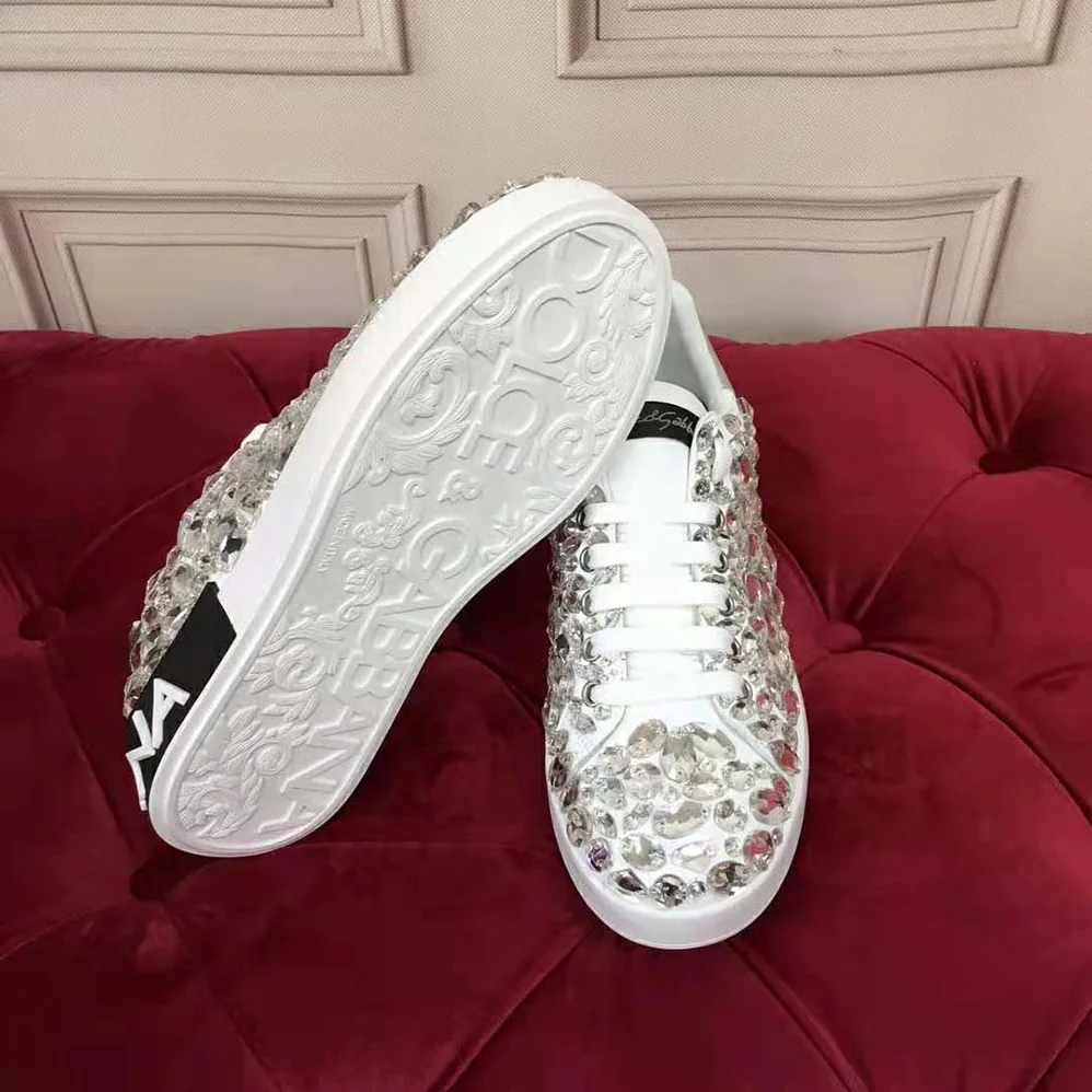 Dolce Gabbana D&G Calfskin Nappa Portofino Sneakers with All for Women in Over Embroidery Dolce Gabbana D&G Calfskin Nappa Portofino Sneakers with All for Women in Over Embroidery