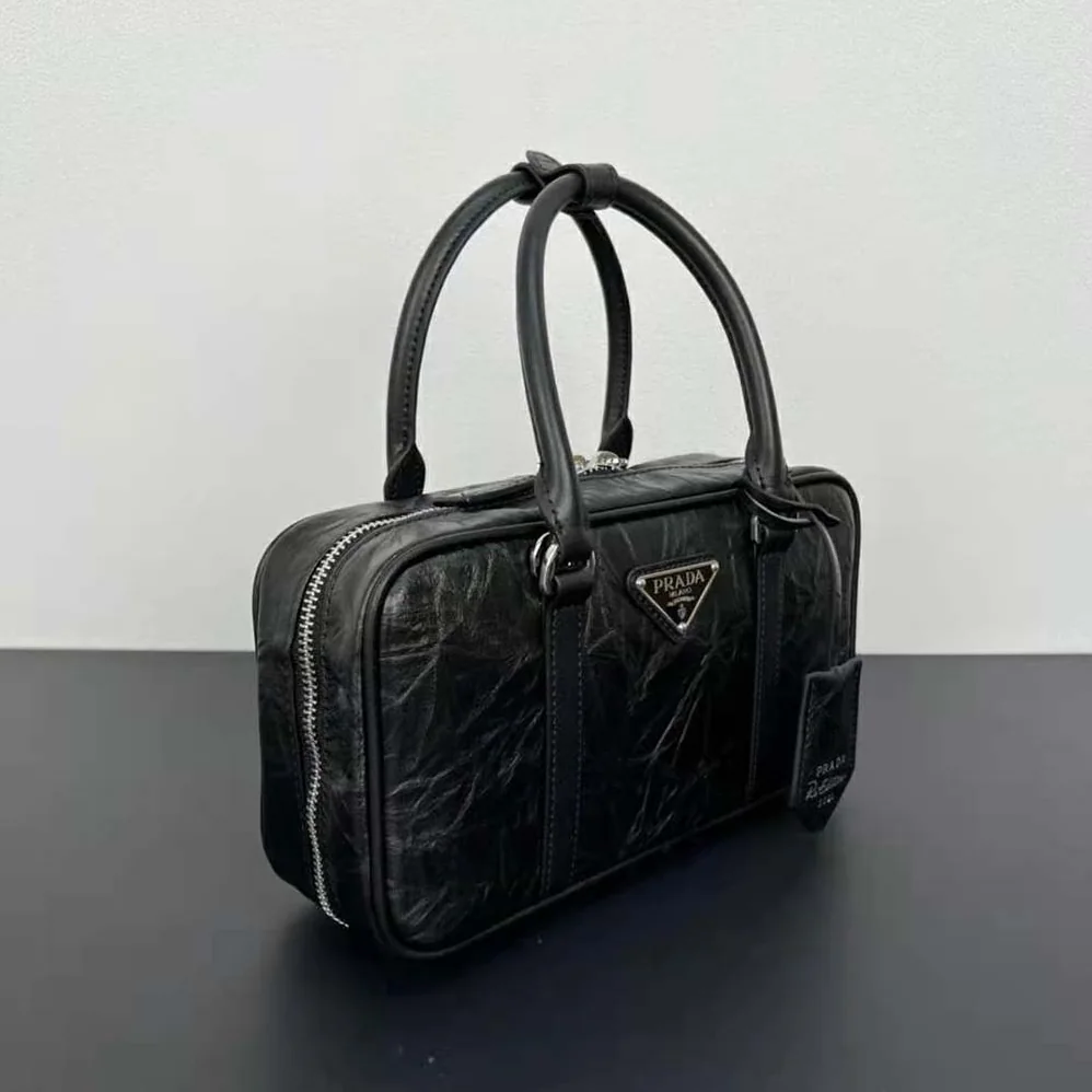 Prada Small Antique Nappa Leather Top Handle Bag for Women in Black Prada Small Antique Nappa Leather Top Handle Bag for Women in Black