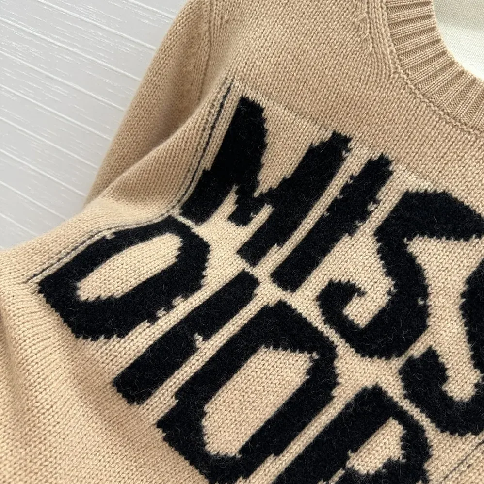 Dior Sweater Pale Pink Cashmere and Silk Knit with Black Miss Dior Graffiti Motif for Women Dior Sweater Pale Pink Cashmere and Silk Knit with Black Miss Dior Graffiti Motif for Women