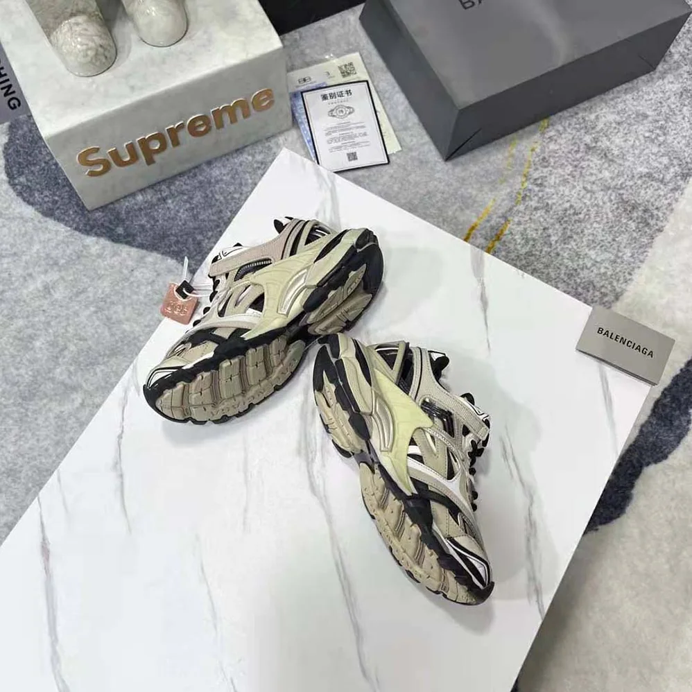 Balenciaga Track.2 Sneaker in Beige and Black Mesh and Nylon for Men