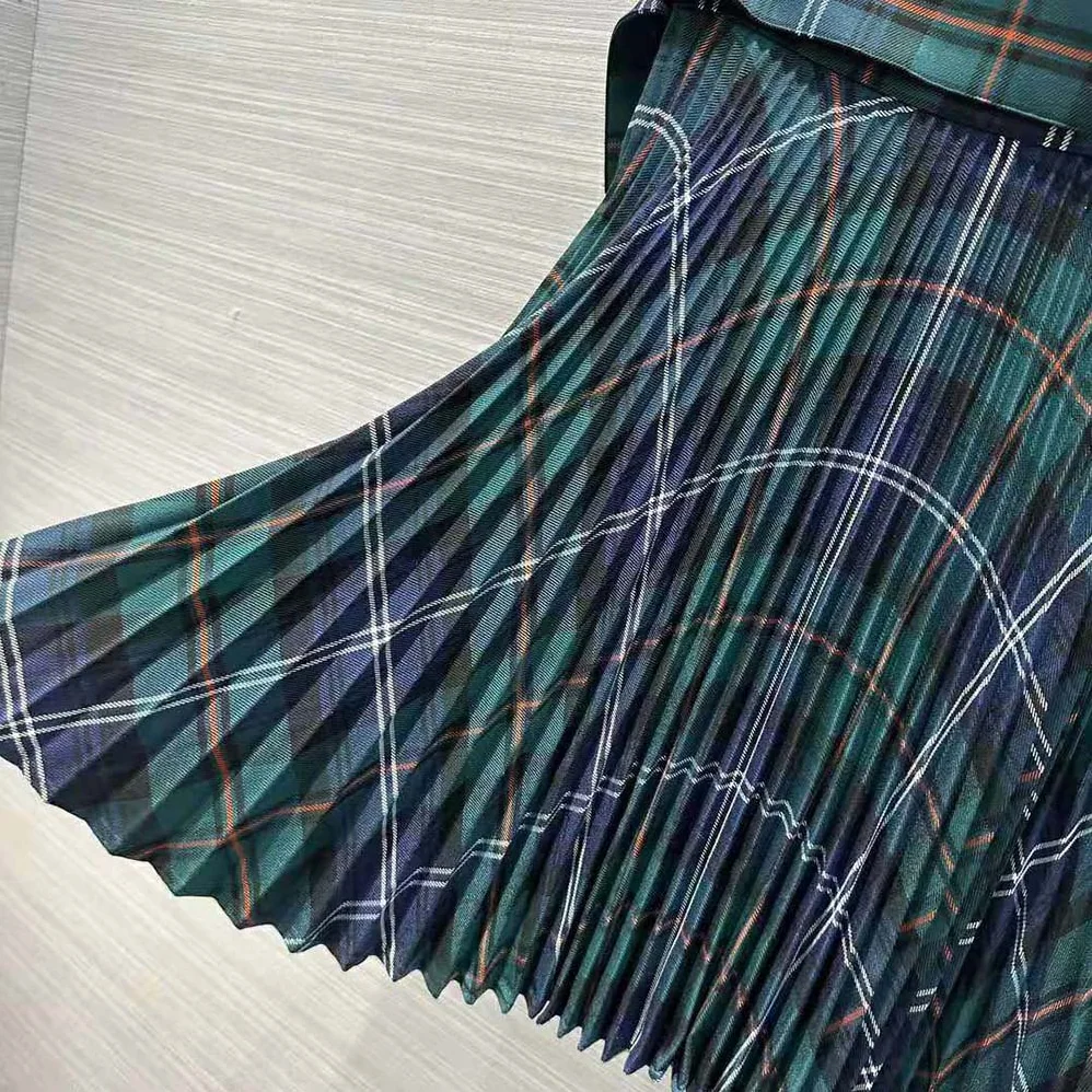 Burberry Pleated Panel Check Wool Belted Kilt for Women Burberry Pleated Panel Check Wool Belted Kilt for Women