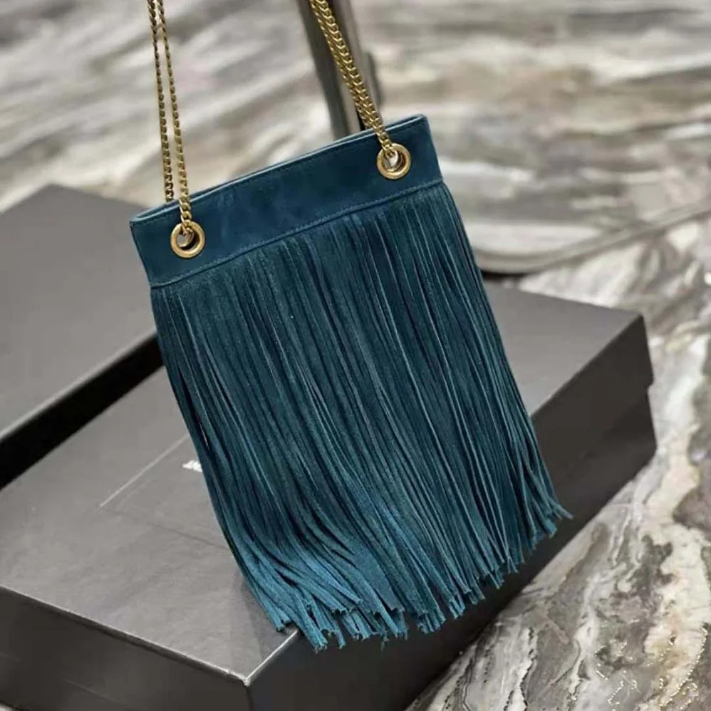 Saint Laurent YSL Grace Small Chain Bag in Suede for Women in Blue Saint Laurent YSL Grace Small Chain Bag in Suede for Women in Blue