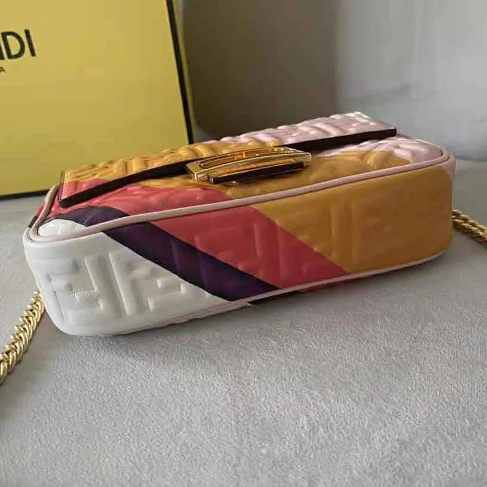 Fendi Baguette Chain Midi Leather Bag with Multicolour Print for Women Fendi Baguette Chain Midi Leather Bag with Multicolour Print for Women
