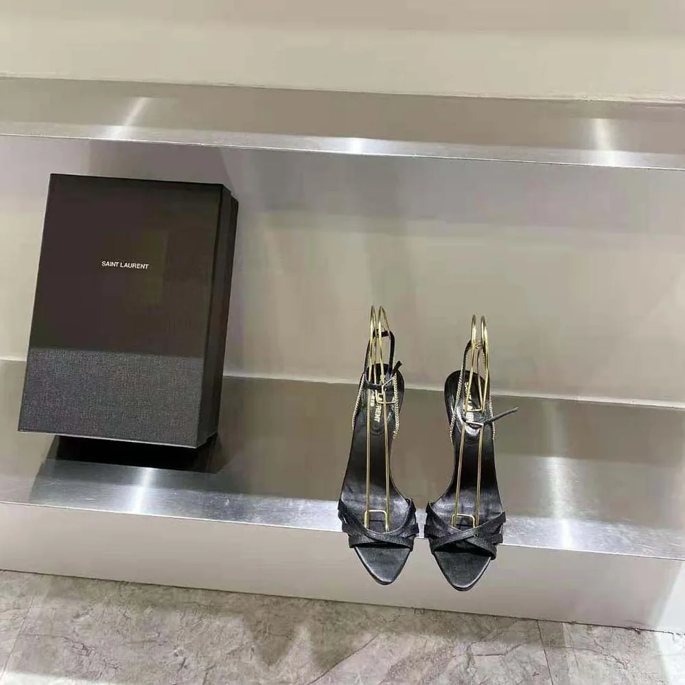 Saint Laurent YSL Melody Sandals in Crepe Satin for Women in Black Saint Laurent YSL Melody Sandals in Crepe Satin for Women in Black