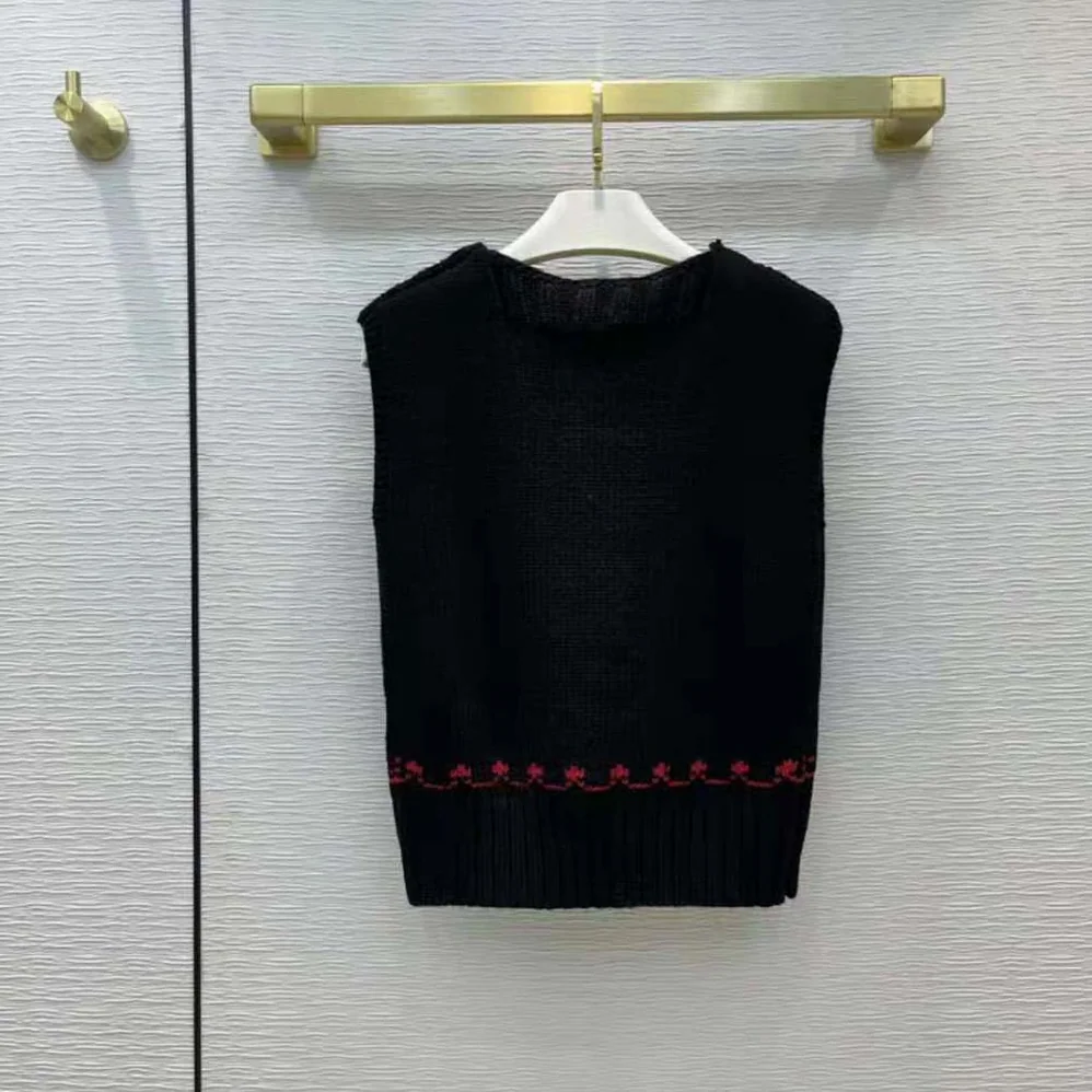 Dior Dioramour Sleeveless Sweater Black White and Red Wool and Cashmere for Women