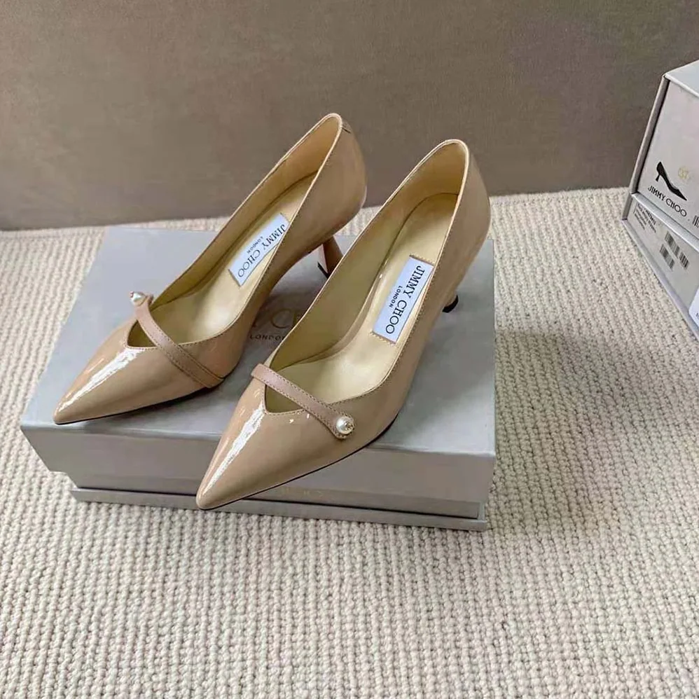 Jimmy Choo Rosalia 65 Ballet Pink Patent Pointed Pumps with Pearl Detail for Women Jimmy Choo Rosalia 65 Ballet Pink Patent Pointed Pumps with Pearl Detail for Women