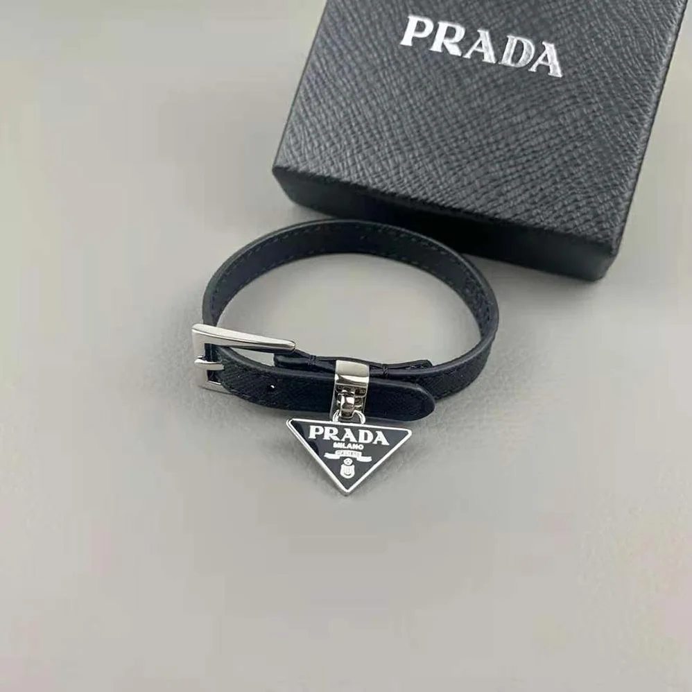 Prada Saffiano Leather Bracelet for Women in Black Prada Saffiano Leather Bracelet for Women in Black