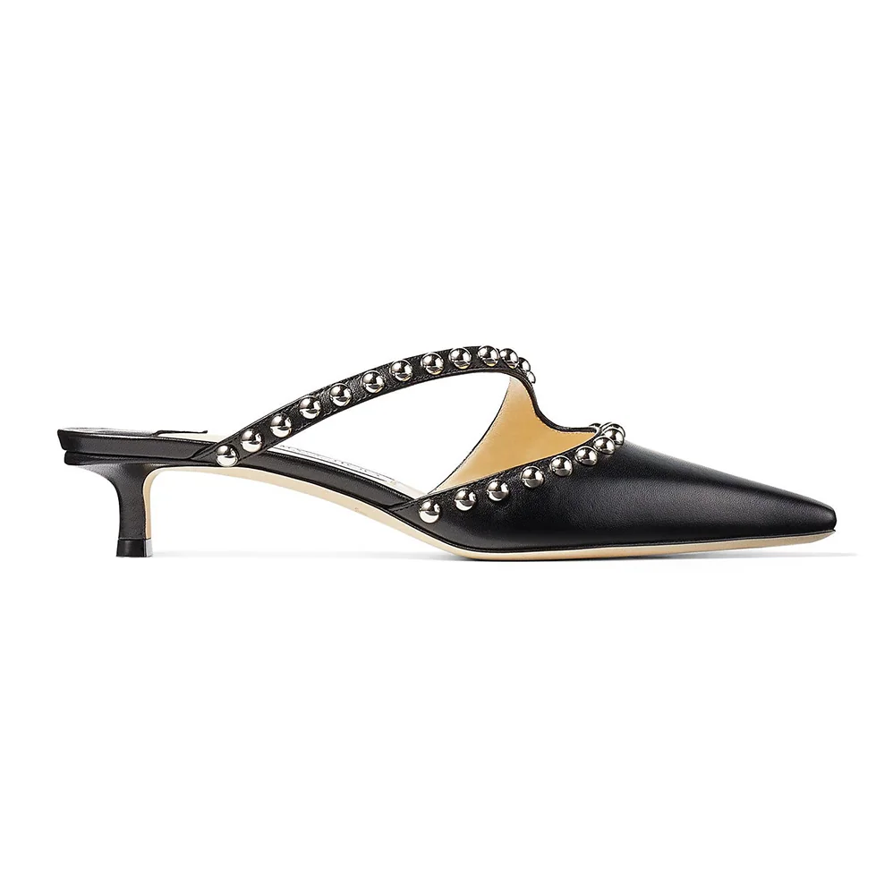 Jimmy Choo ROS 35 Black Nappa Leather Mules with Silver Dome Studs for Women Jimmy Choo ROS 35 Black Nappa Leather Mules with Silver Dome Studs for Women