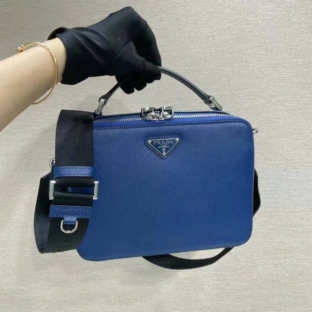 Prada Brique Saffiano Leather Bag for Men in Navy Prada Brique Saffiano Leather Bag for Men in Navy