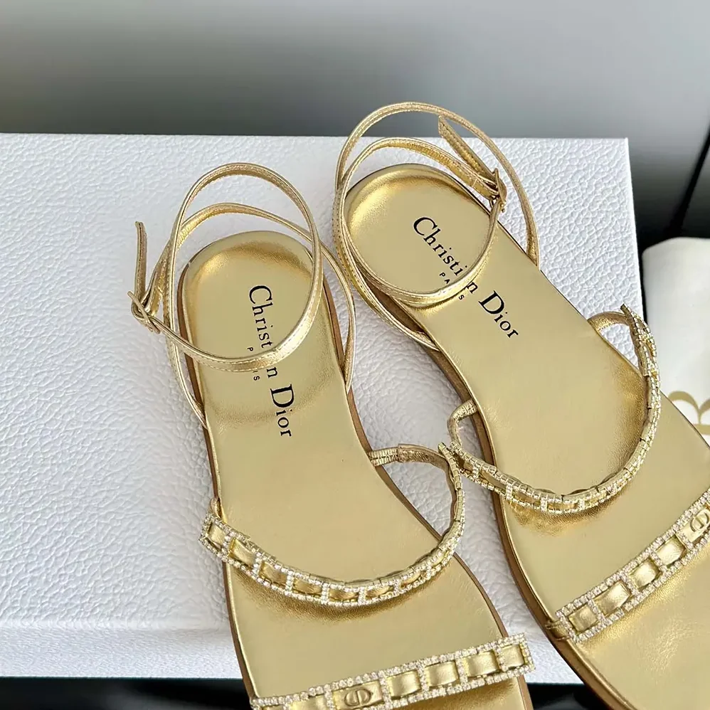 Dior Diorissime Sandal Gold-Tone Laminated Lambskin and Silver for Women in Tone Strass