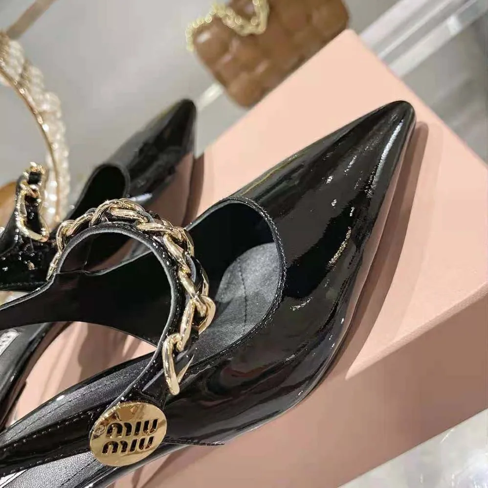 Miu Miu Patent Leather Slingback Pumps in 55mm Heel Height for Women in Black Miu Miu Patent Leather Slingback Pumps in 55mm Heel Height for Women in Black