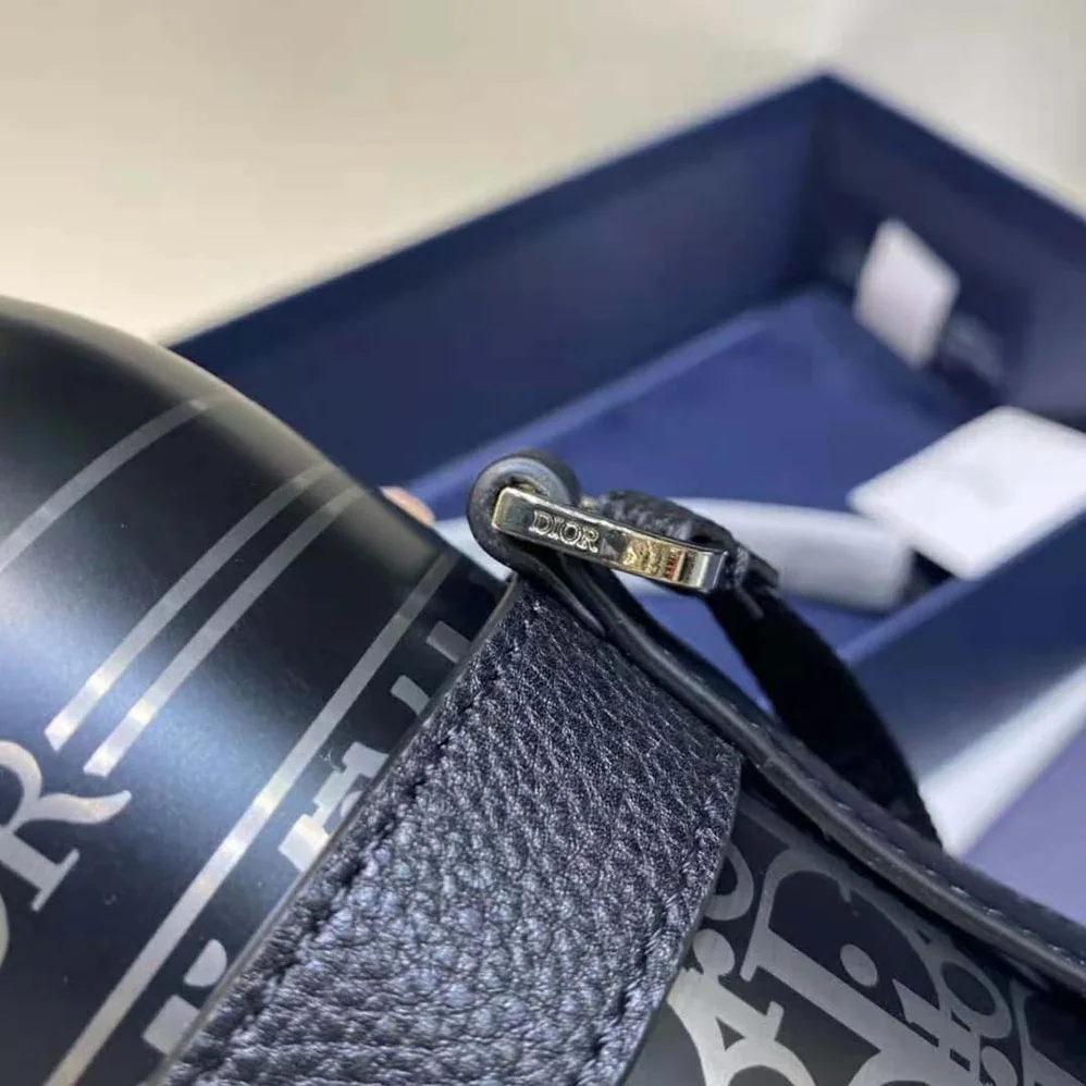 Dior Aqua Bottle with Shoulder Strap Black Grained Calfskin and Dior Oblique Stainless Steel for Unisex