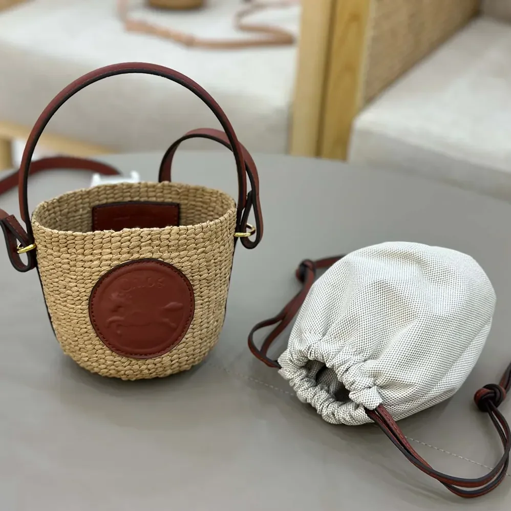 Chloe Mini Horse Medal Basket Bag in Natural Fibers for Women in Brown Chloe Mini Horse Medal Basket Bag in Natural Fibers for Women in Brown