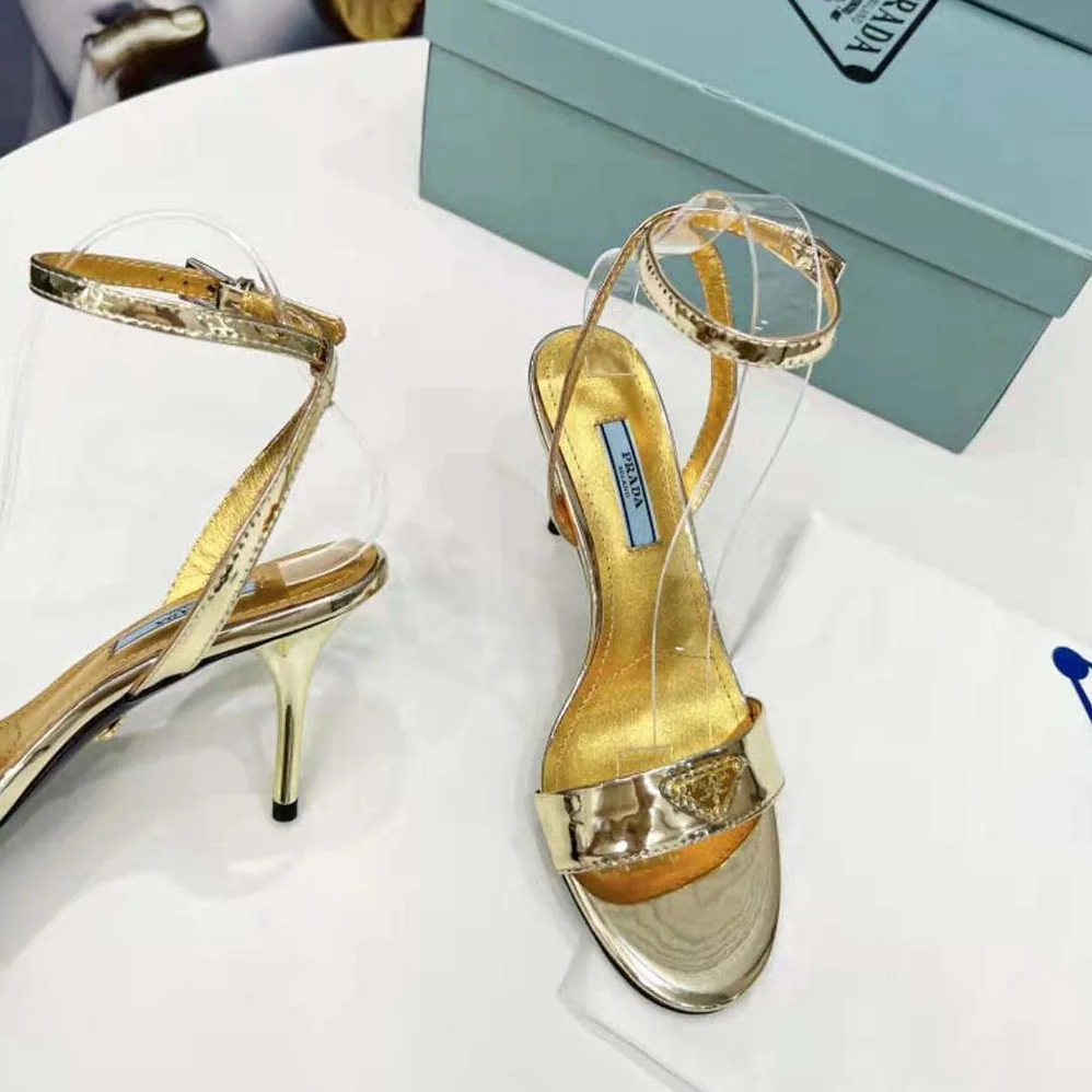 Prada Metallic Leather Sandals for Women in Gold