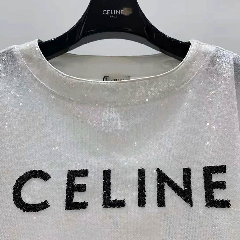 Celine Embroidered Celine T-shirt in Cotton Jersey for Women in White Celine Embroidered Celine T-shirt in Cotton Jersey for Women in White