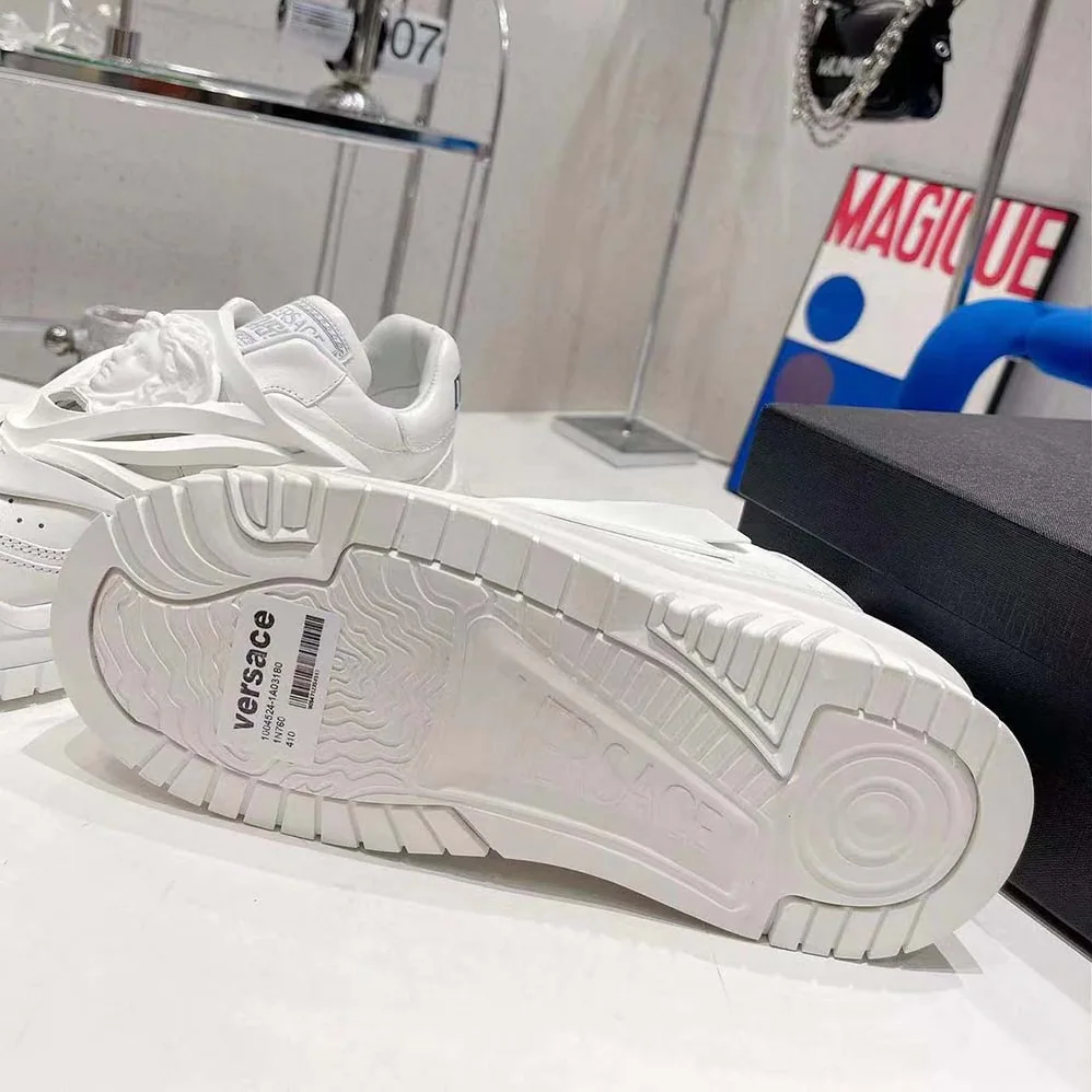Versace Odissea Sneakers are Set on Rubber Soles with Perforated Toe Caps for Unisex in White