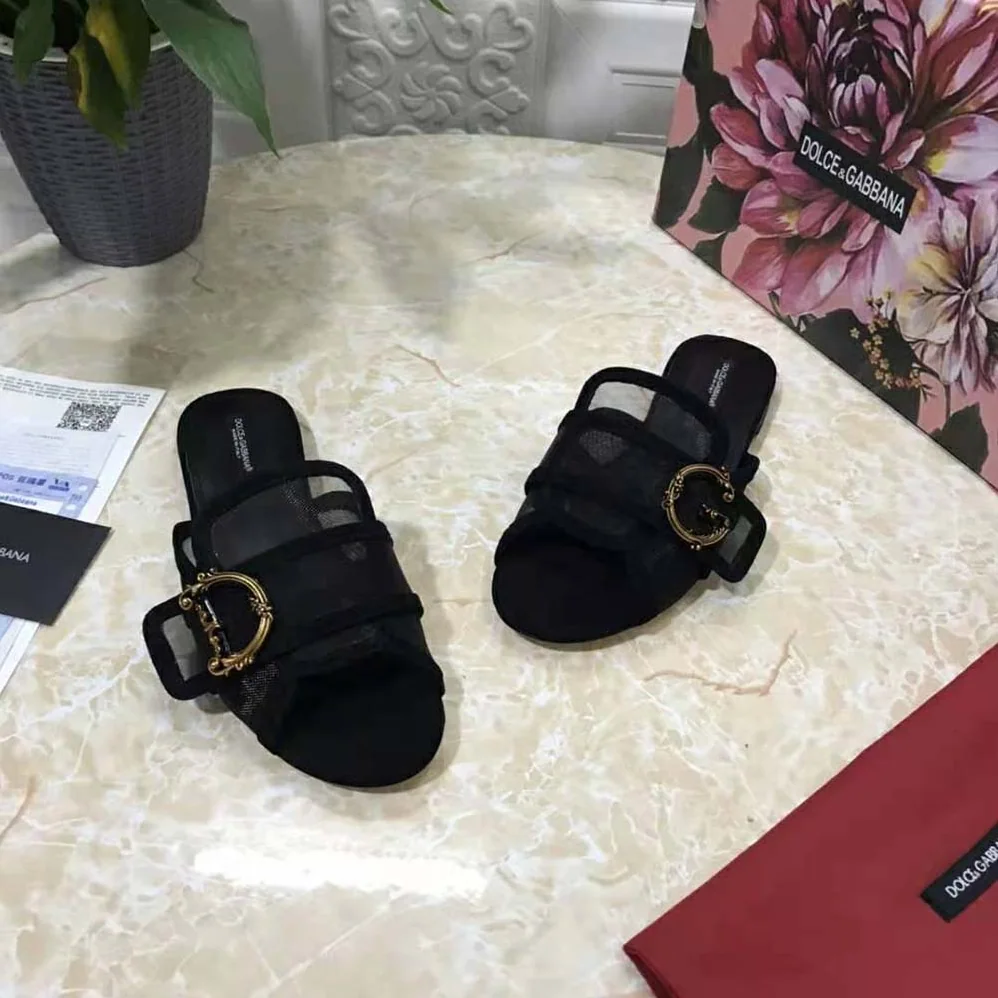 Dolce Gabbana D&G Mesh Mules with Baroque DG Logo for Women