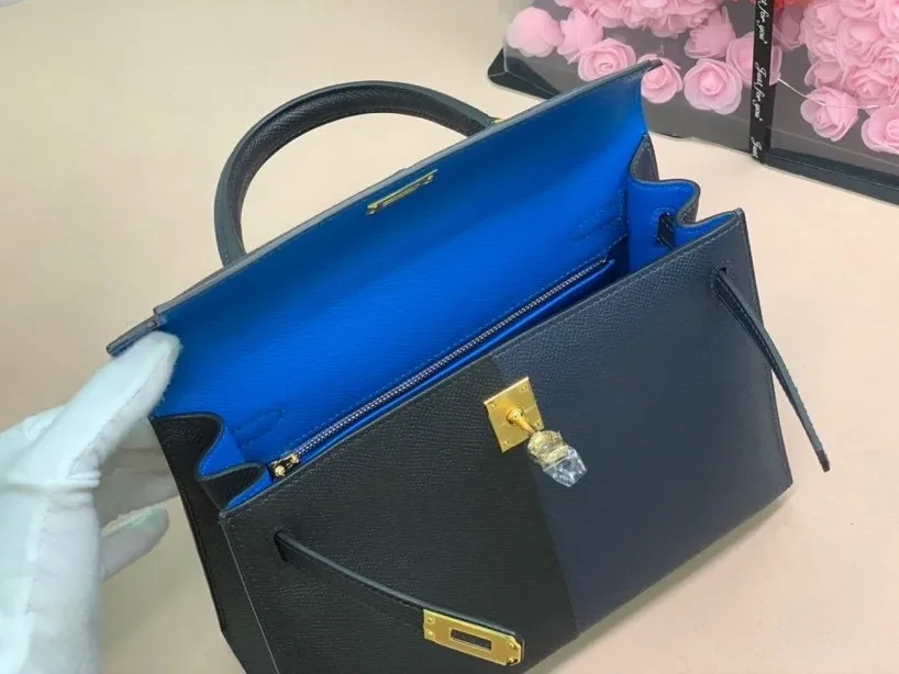 Hermes Kelly 28 Sellier Epsom Bag Black in Navy Blue