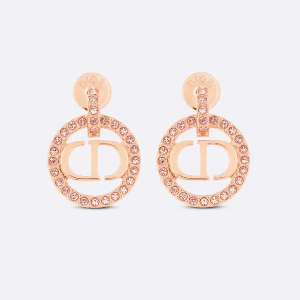 Dior Petit CD Earrings Pink-Finish Metal and White Crystals for Women Dior Petit CD Earrings Pink-Finish Metal and White Crystals for Women