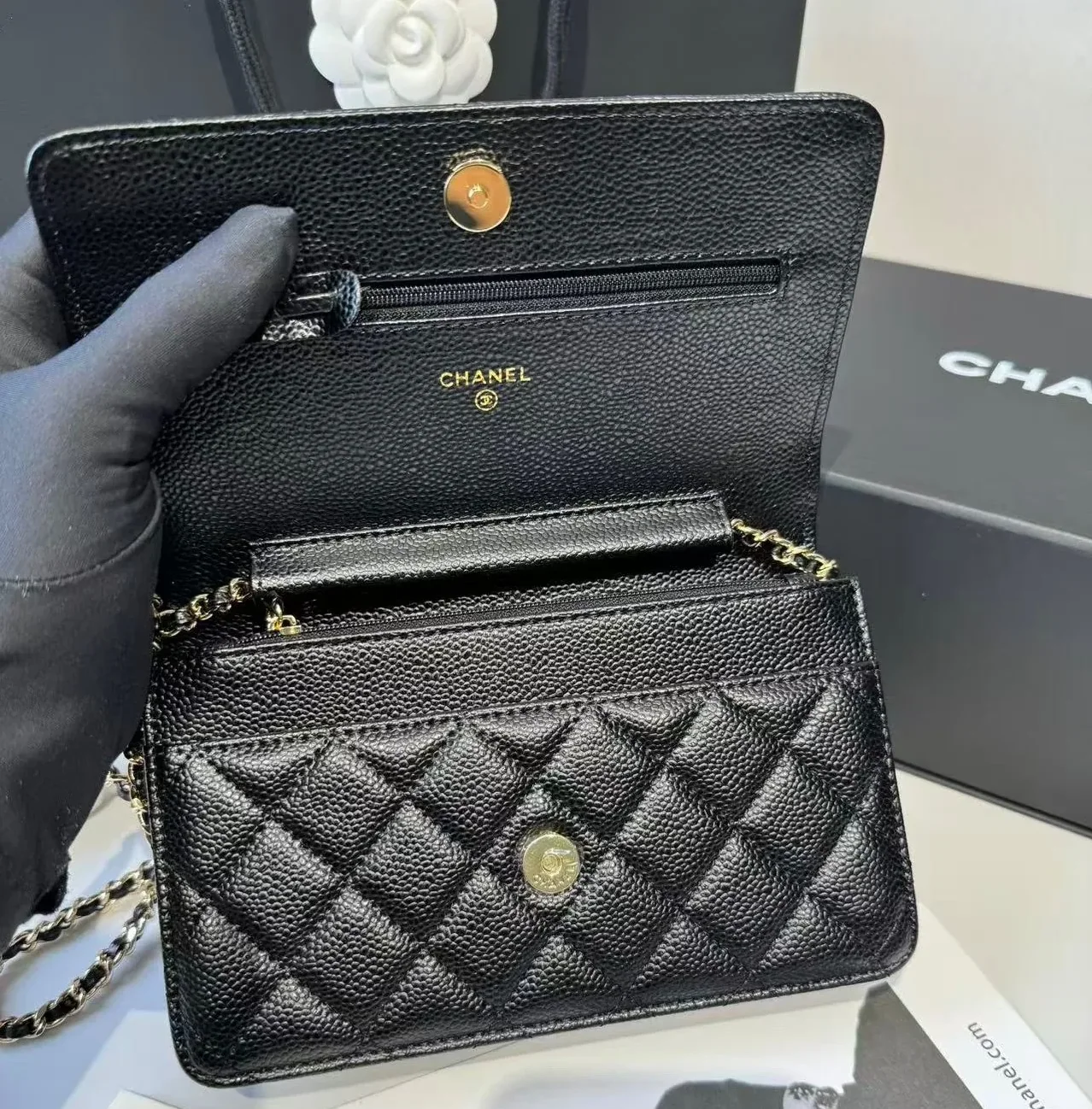 Chanel CO-CO Classic Wallet On Chain in Gold Toned Hardware Black Chanel CO-CO Classic Wallet On Chain in Gold Toned Hardware Black