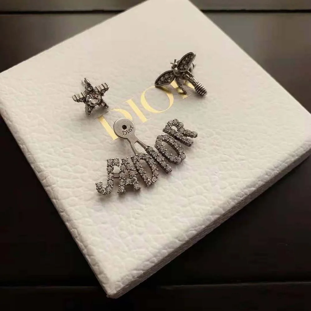 Dior J adior Earrings Antique Palladium-Finish Metal and White Crystals for Women Dior J adior Earrings Antique Palladium-Finish Metal and White Crystals for Women