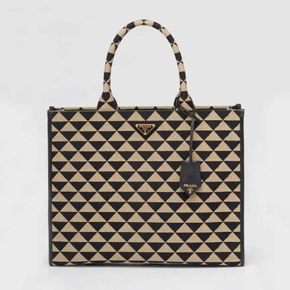 Prada Large Prada Symbole Jacquard Fabric Handbag for Women in Brown