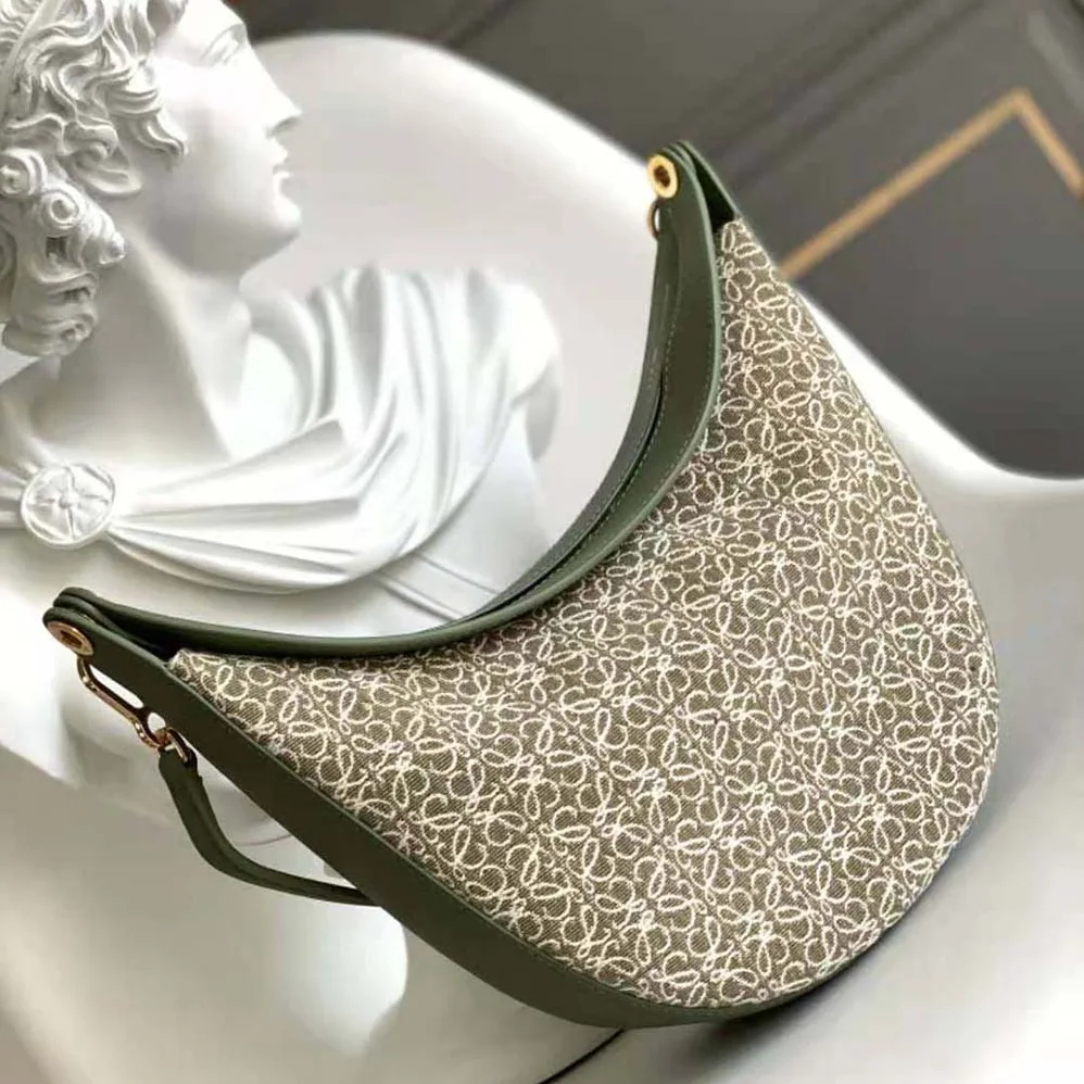 Loewe Luna Bag in Anagram Jacquard and Classic Calfskin for Women in Green Loewe Luna Bag in Anagram Jacquard and Classic Calfskin for Women in Green
