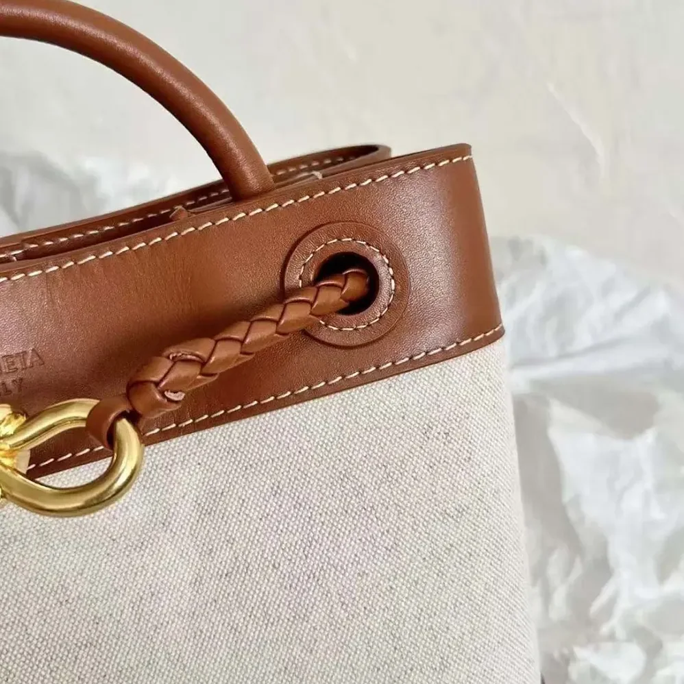 Bottega Veneta Small Andiamo in Calf Leather and Canvas for Women in Brown