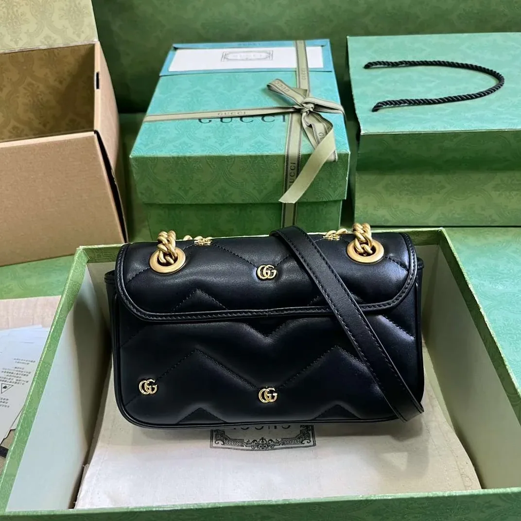 Gucci Marmont Matelasse Mini Shoulder Bag in Black Gold Hardware Gucci Marmont Matelasse Mini Shoulder Bag in Black Gold Hardware