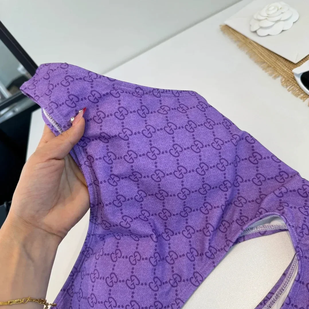 Gucci GG Printed Cutout Swimsuit Purple