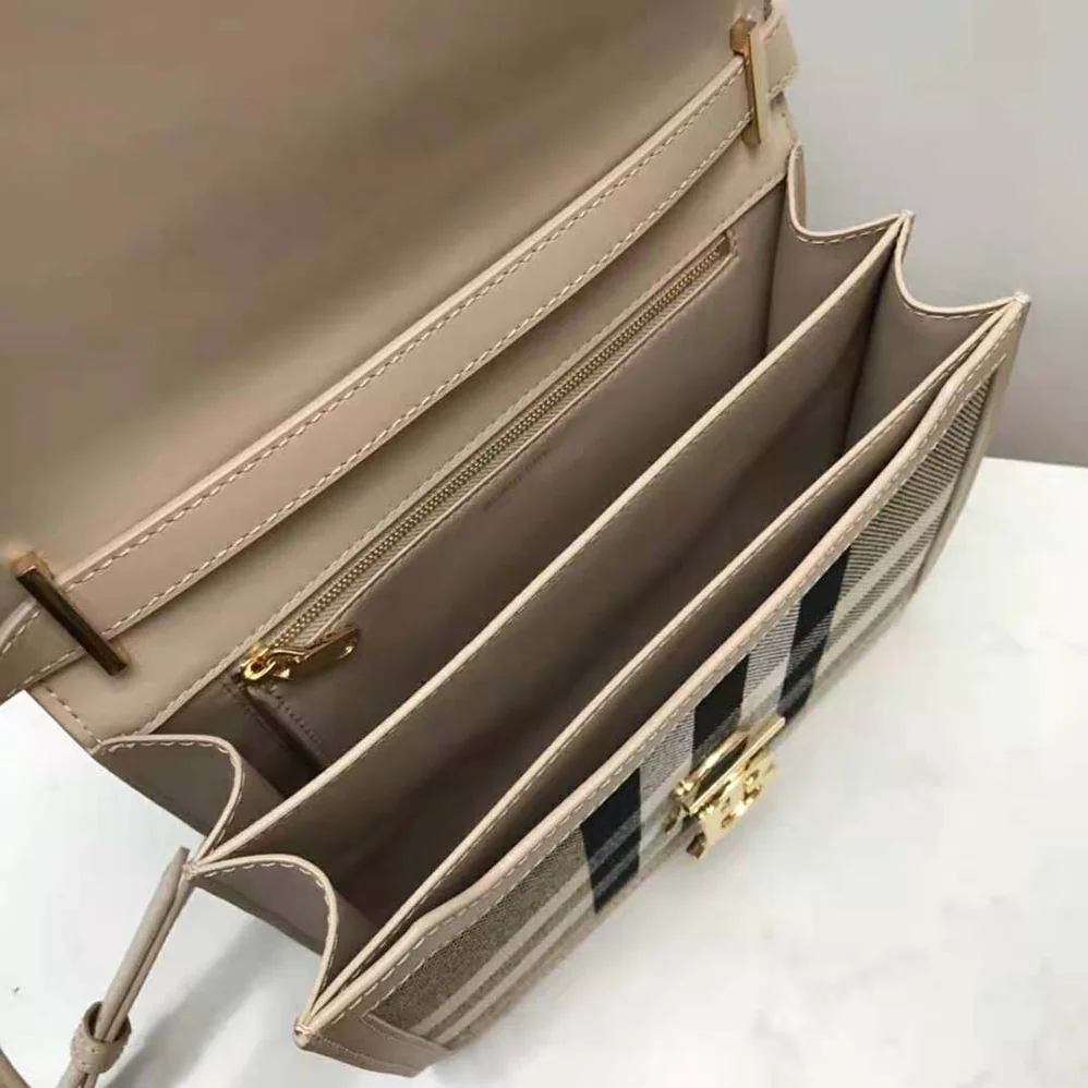 Burberry Medium Check Canvas and Leather TB Bag for Women in Beige Burberry Medium Check Canvas and Leather TB Bag for Women in Beige