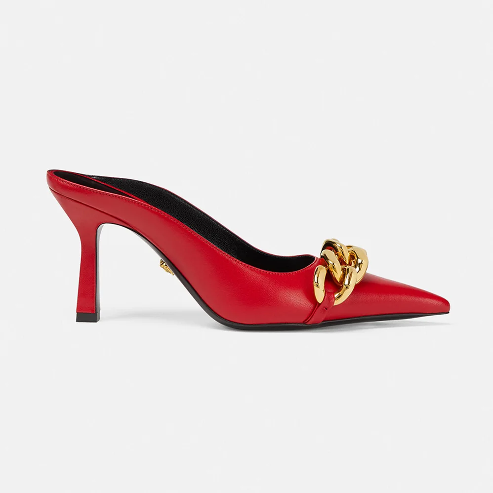 Versace Medusa Chain Nappa Leather Mules for Women in Red