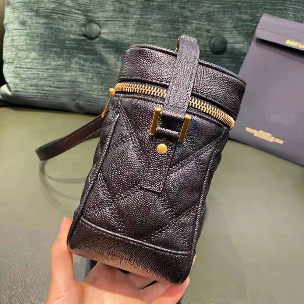 Saint Laurent YSL 80's Vanity Bag in Carre-Quilted Grain DE Poudre Embossed Leather for Women in Black